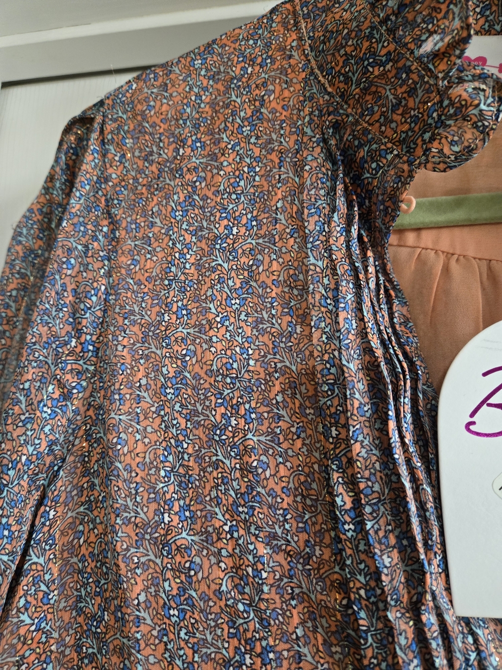 Buddy Love Rust and Blue Floral Ruffle Tiered Long Sleeve Dress - Picture 5 of 8